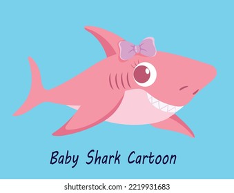 Cute baby shark cartoon illustration with bubbles. Design for baby and child.