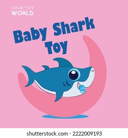 Cute baby shark cartoon illustration with bubbles and under the sea background. Design for baby and child.