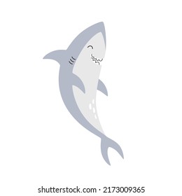 Cute baby shark is isolated on a white background. Simple vector illustration of an animal flat