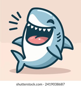 cute baby shark mascot cartoon character smiling and laughing