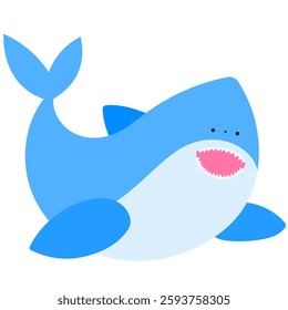 cute baby shark swimming happily, adorable marine life flat vector illustration