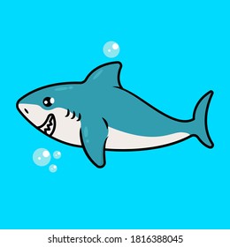 Cute baby shark swimming in the ocean mascot design illustration