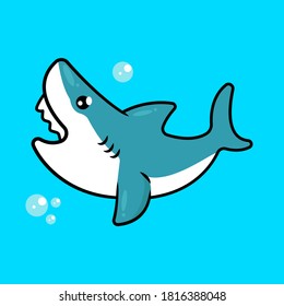 Cute baby shark swimming in the ocean mascot design illustration