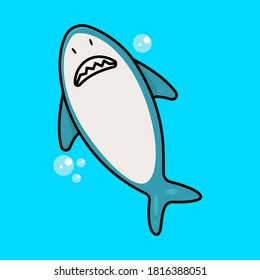 Cute baby shark swimming in the ocean mascot design illustration