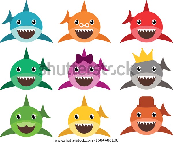 Cute Baby Sharks Shark Set Colorful Stock Vector Royalty Free