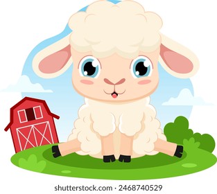 Cute Baby Sheep Animal Cartoon Character. Vector Illustration Flat Design Isolated On Transparent Background