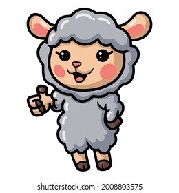 Cute baby sheep cartoon giving thumb up