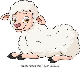 Cute baby sheep cartoon on white background