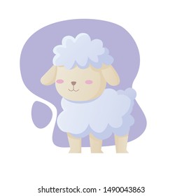 Cute baby sheep. childish vector design illustration like a watercolor. funny animal cat character for children with pastel color