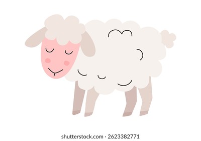 Cute baby sheep. Design for Kids, Girls, Boys, childish fabric, invitation, baby shower cards, farm print, t-shirt. Vector illustration isolated