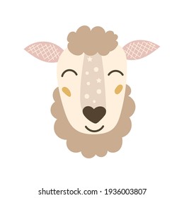 Cute baby sheep face. Vector illustration.