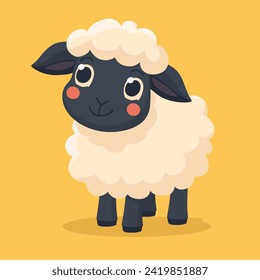 Cute baby sheep isolated on colorful background. Flat cartoon style