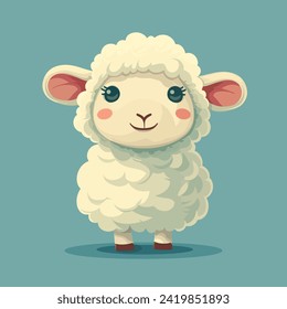 Cute baby sheep isolated on colorful background. Flat cartoon style