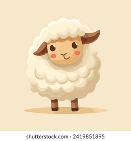 Cute baby sheep isolated on colorful background. Flat cartoon style