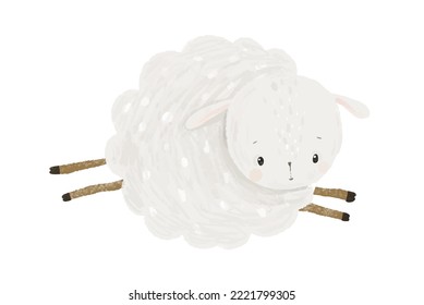 cute baby sheep jumping, childish hand painted illustration