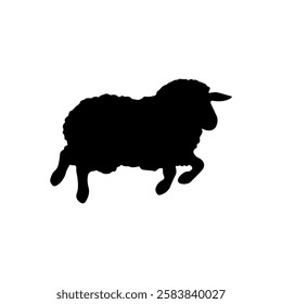 Cute baby sheep jumping silhouette vector flat illustration design on white background.