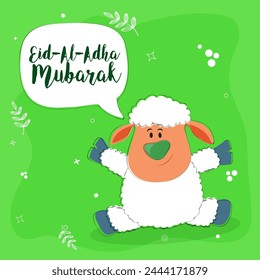 Cute Baby Sheep, Saying Eid-Al-Adha Mubarak, Beautiful vector card design for Muslim Community, Festival of Sacrifice Celebration.