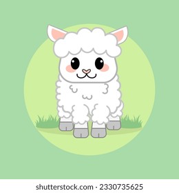 Cute baby sheep, smiling on a green background, flat design, editable, vector illustration