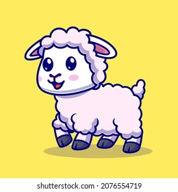 Cute Baby Sheep Walking Cartoon Vector Icon Illustration. Animal Nature Icon Concept Isolated Premium Vector. Flat Cartoon Style