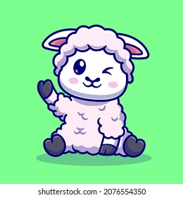 Cute Baby Sheep Waving Hand Cartoon Vector Icon Illustration. Animal Nature Icon Concept Isolated Premium Vector. Flat Cartoon Style