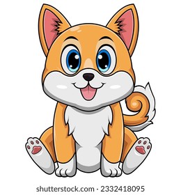 Cute baby shiba inu cartoon sitting