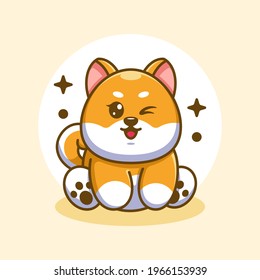 Cute baby shiba inu dog sitting cartoon