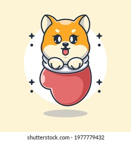 Cute baby shiba inu dog in glove cartoon