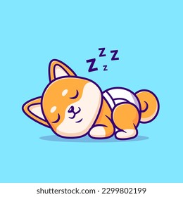 Cute Baby Shiba Inu Dog Sleeping Cartoon Vector Icon Illustration. Animal Nature Icon Concept Isolated Premium Vector. Flat Cartoon Style