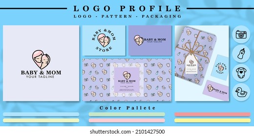 cute baby shop logo with pattern  and mockup invitation icon for branding