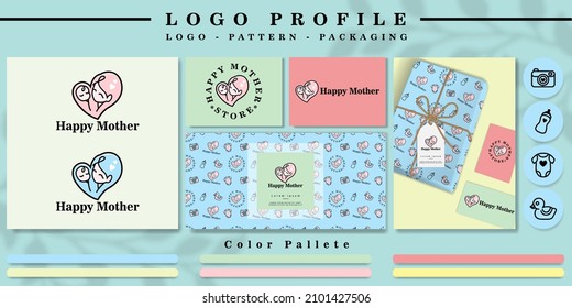 cute baby shop logo with pattern  and mockup invitation icon for branding