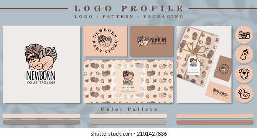 cute baby shop logo with pattern  and mockup invitation icon for branding