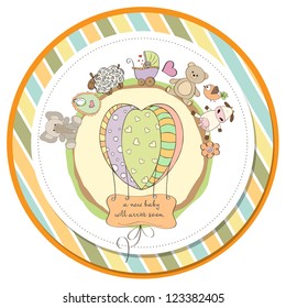 cute baby shower card with animals and toys