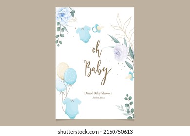 cute baby shower card with beautiful floral and gold leaves