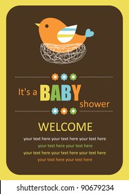 cute baby shower card with cute bird. vector illustration