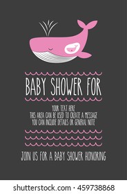 Cute baby shower card design. Mother and baby whale. Vector illustration.
