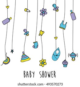 Cute baby shower card design. Vector illustration.