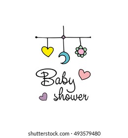 Cute baby shower card design. Vector illustration.