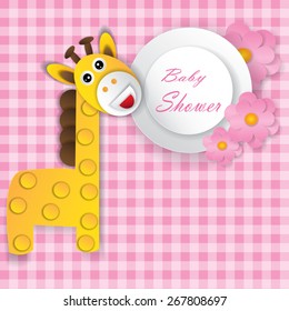 cute baby shower card with cute giraffe. vector illustration
