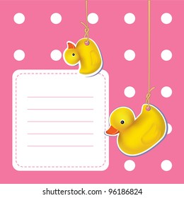 cute baby shower design. rubber duck on pink. mesh vector illustration.