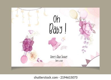 Cute baby shower design template with sweet floral