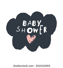 Cute baby shower hand drawn card. Hearts rain, set. Love and care. Vector, clip art. Isolated.