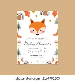 cute baby shower invitation animal scandinavian theme