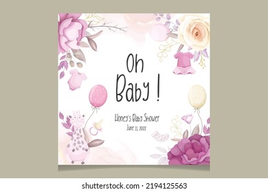 cute baby shower invitation card with beautiful floral