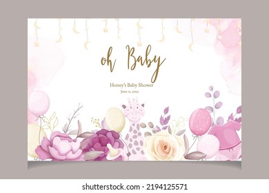 cute baby shower invitation card with beautiful floral