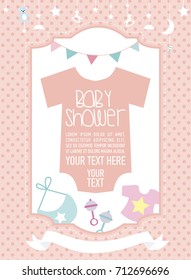 Cute Baby Shower invitation card. Vector illustration