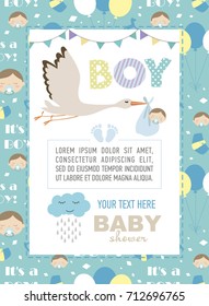 Cute Baby Shower invitation card. Vector illustration