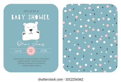  Cute Baby Shower Invitation Template Card. Vector Clip Art For Children. 