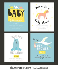  Cute Baby Shower Invitation Template card. Vector clip art for children. 