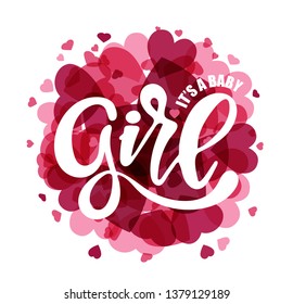 Cute baby shower lettering label - it's a girl, baby girl