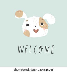 Cute baby shower poster with dog. Printable card or poster template. Wedding, save the date, baby shower, bridal, birthday. Vector collaction